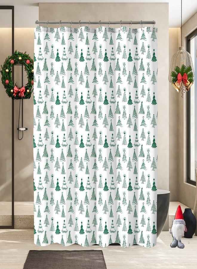 YOSTEV Christmas Shower Curtain, Green Christmas Tree Shower Curtains for Bathroom Decor, White Green Winter Holiday Shower Curtain, Merry Christmas Xmas Pine Fabric Cloth Bath Curtain, 72 x 72 Inch - Image 2